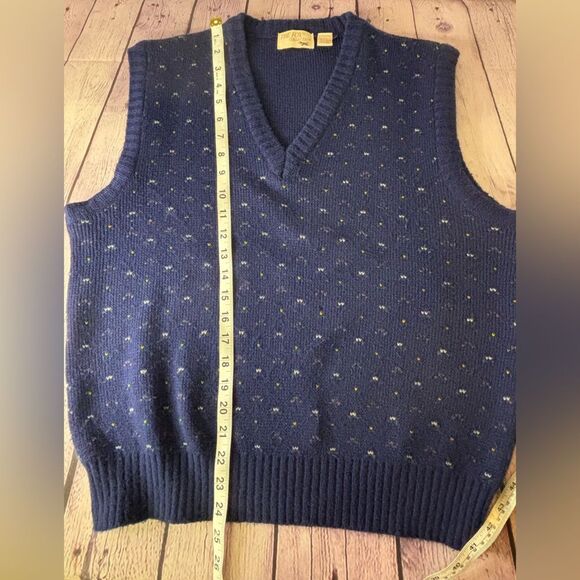 VINTAGE The Fox Collection Navy Flecked Academia Collegiate Business Wool Vest L - Picture 5 of 5